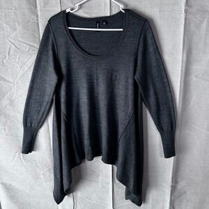 Relativity Womens Petite Large Gray Wool Blend Long Sleeve Sharkbite Hem Sweater
